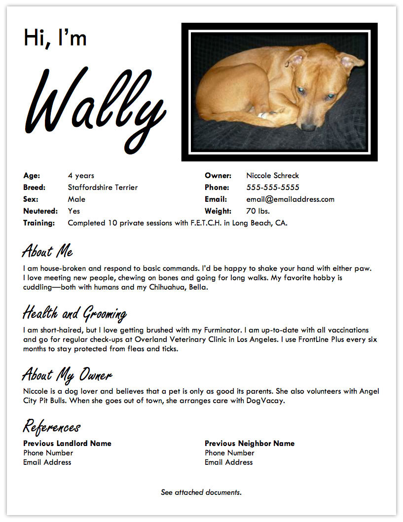 Pet Reference For Rental Property Template Property Walls